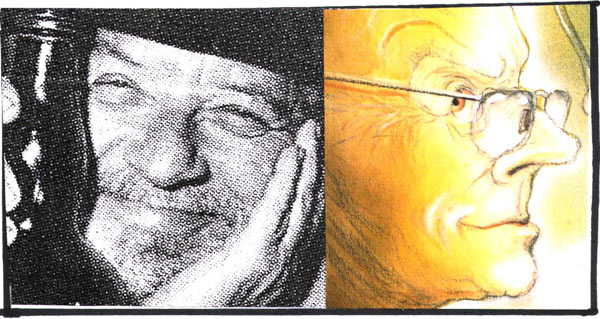 דיוקנאות של אפרים קישון ודן בן אמוץ - איור: דני קרמן