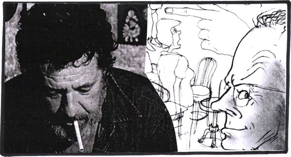 דיוקנאות של אפרים קישון ודן בן אמוץ - איור: דני קרמן