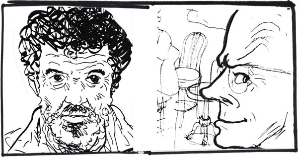 דיוקנאות של אפרים קישון ודן בן אמוץ - איור: דני קרמן