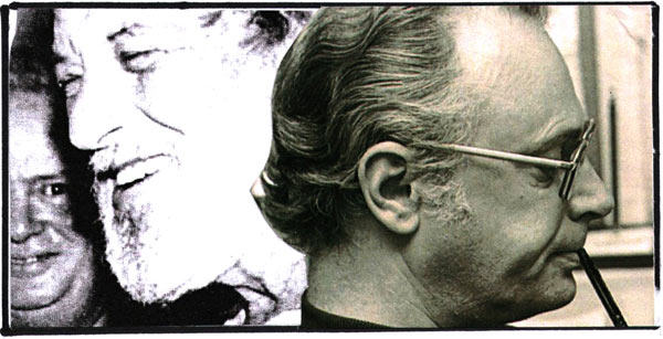 דיוקנאות של אפרים קישון ודן בן אמוץ - איור: דני קרמן