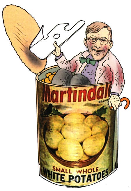 בארנס יושב מבסוט בנחת בתוך קופסת שימורים. איור: דני קרמן