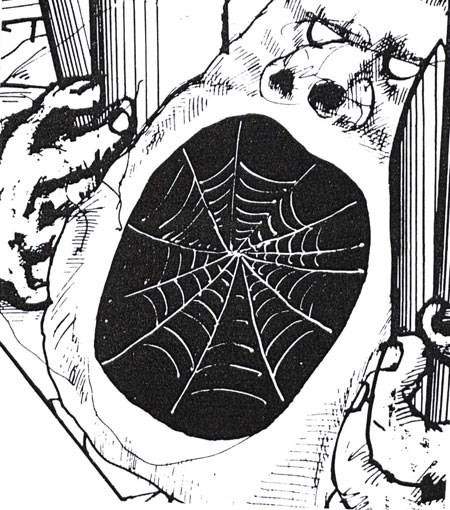 ראלף סטדמן - פרט מתוך האיור שלעיל - קורי העכביש שבתוך פיו של אחד האנשים