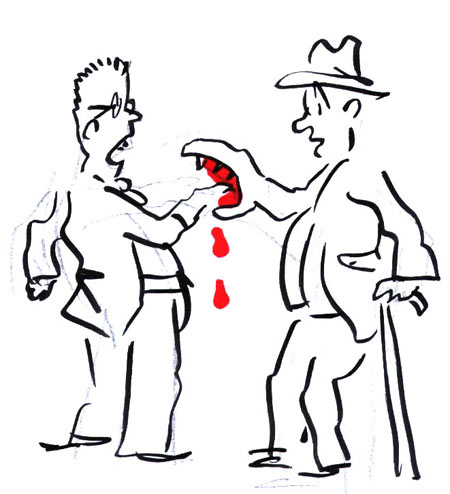 יד של איש נושכת יד של איש אחר. איור: דני קרמן