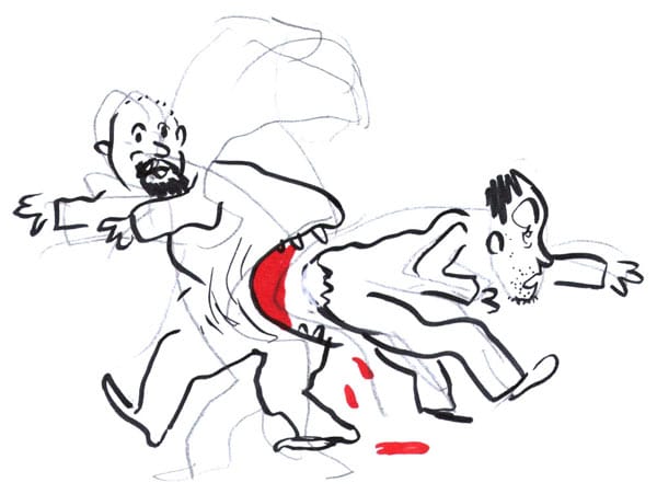 גב של איש נושך ישבן של איש אחר. איור: דני קרמן