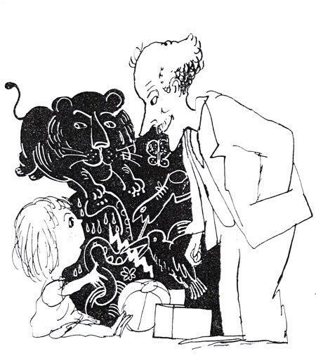 איור של דני קרמן מהספר שיחות עם הנכדה מאת אליעזר שטיינמן